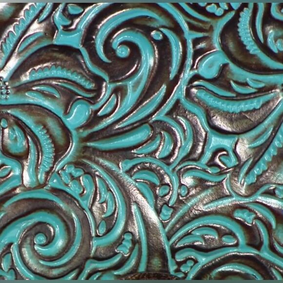 Patricia Nash Rosolini Tooled Leather Saddle Bag Turquoise Brown Crossbody Boho - Picture 5 of 16